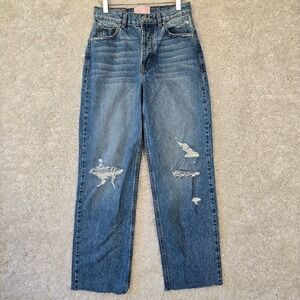 Revice Jeans Womens 25 Blue Distressed Button Fly Raw‎ Hem Straight